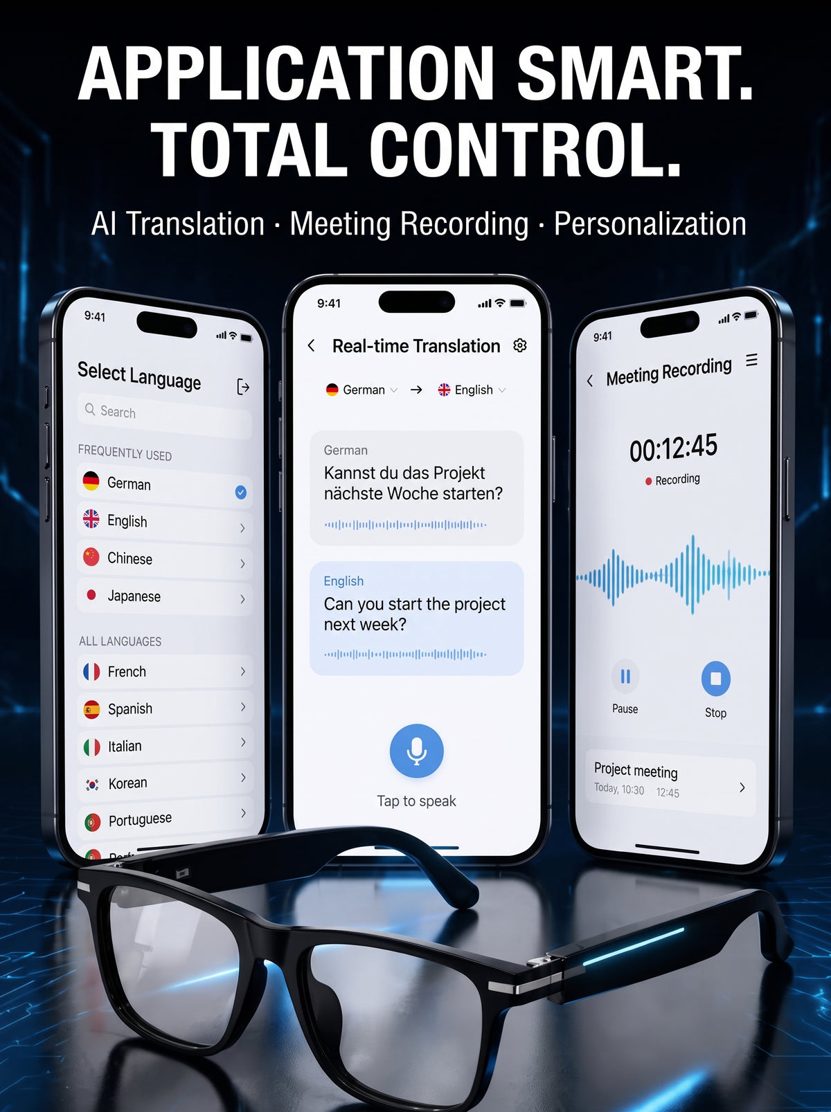 👓 Chytré AI brýle s kamerou 8 MP – překlad v reálném čase do 160+ jazyků, Bluetooth a inteligentní AI funkce🏆